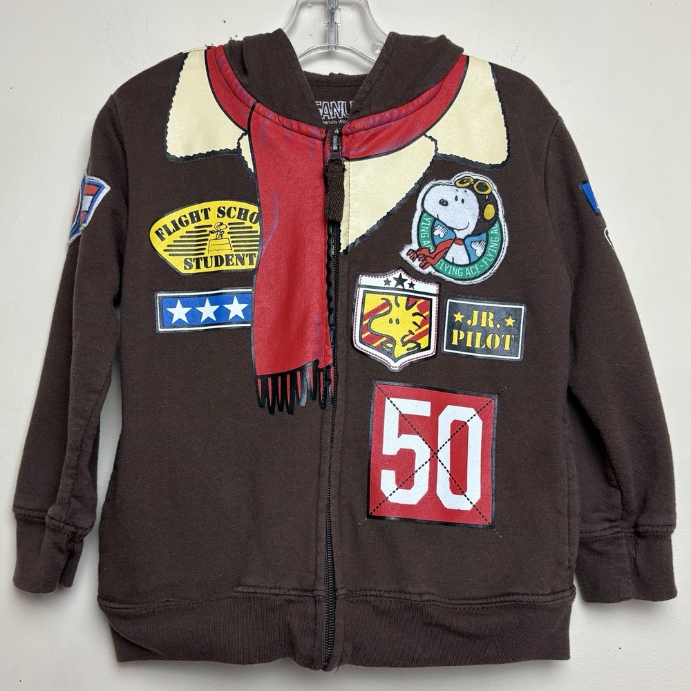 Peanuts Snoopy Flying Ace Zip Up Cosplay Hoodie Hood Kids Size 4T